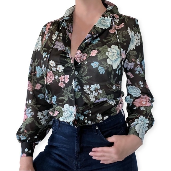Vintage Sheer blouse 70s Lady Arrow floral‎ Top blouse - Picture 2 of 6